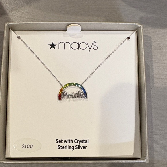 Macy's Sterling Silver Necklace with Multicolor Crystals - Picture 1 of 8